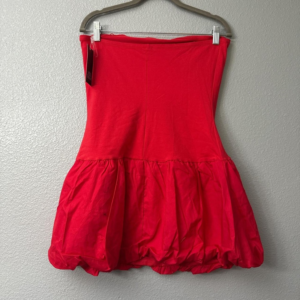 Wild Fable Women's Red Strapless Mini Babydoll Dress with Bubble Skirt - Picture 3 of 8
